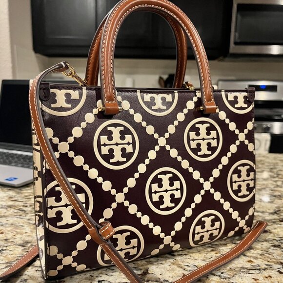 Tory Turch T Monogram Square Shoulder Bag Contrast Embossed - Picture 2 of 10